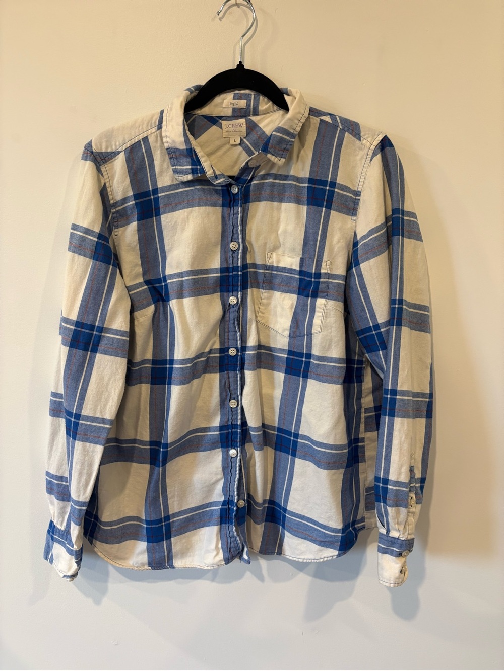 J. Crew Factory Blue and White Plaid Button-Down Shirt